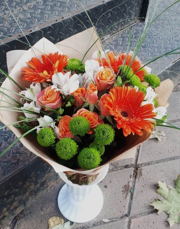 Букет цветов из: Герберы, Хризантемы, Альстромерии и Розы в Поречье Рузского района