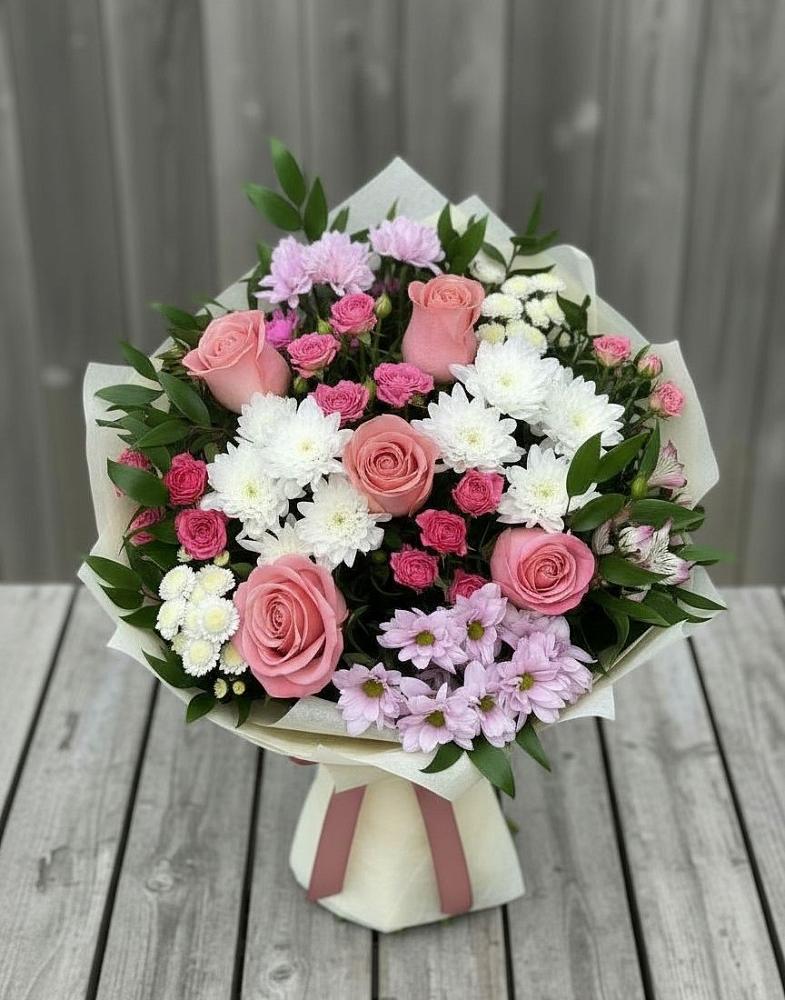 Букет цветов из: Альстромерии, Гвоздики, Розы и Хризантемы в Поречье Рузского района