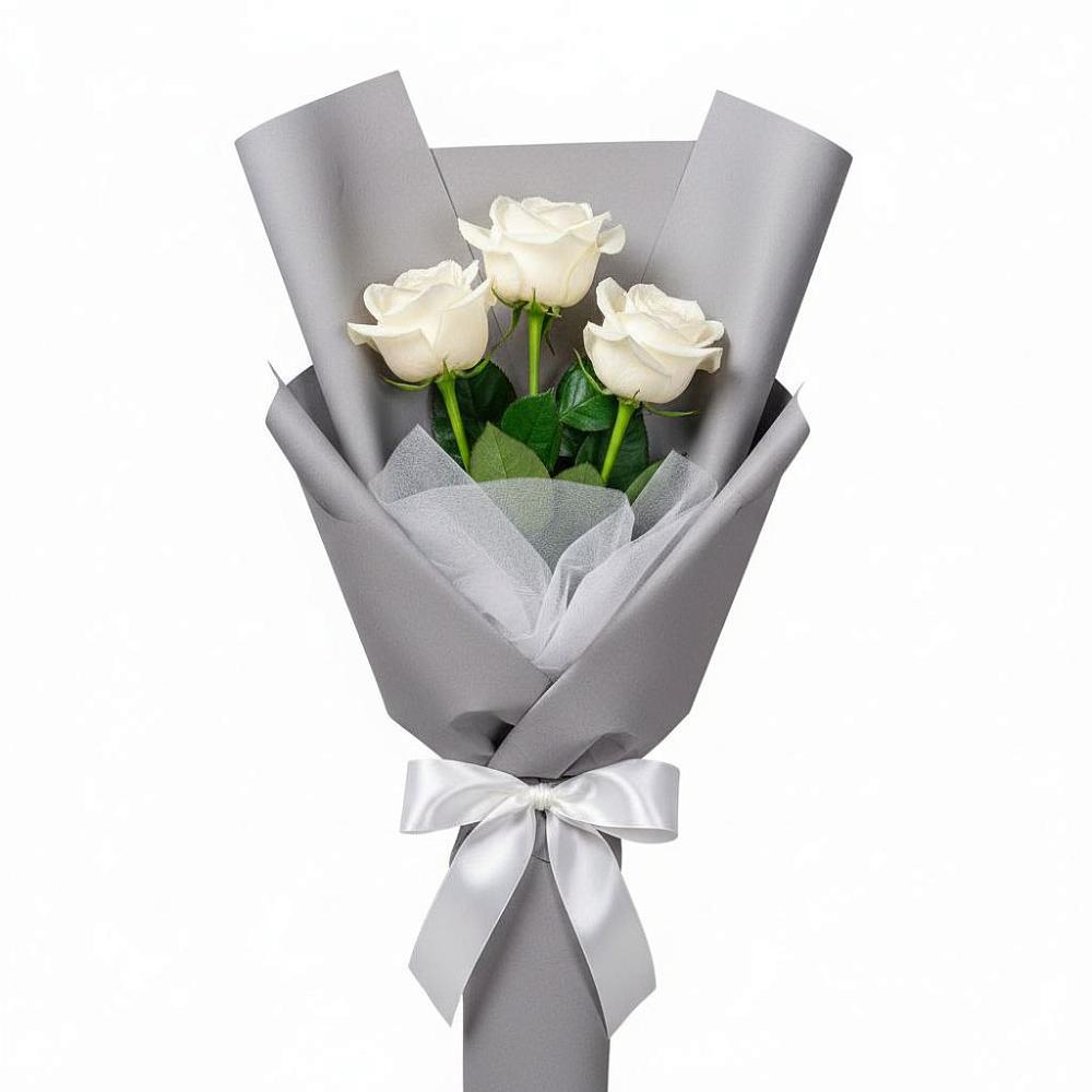 Букет 3 белые розы в Поречье Рузского района